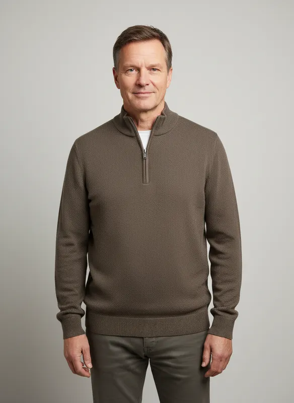 Halv Zip Cardigan - Dk Brown Mel