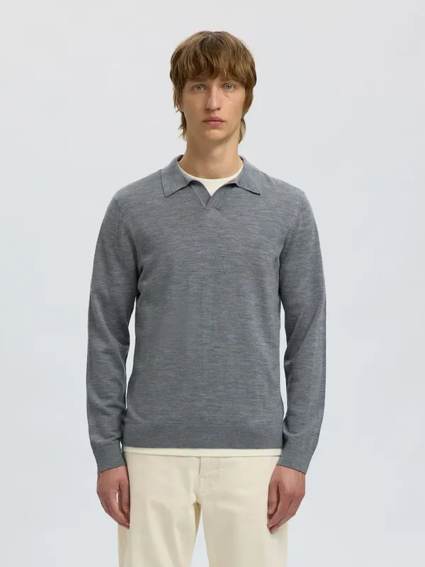 Långärmad Polotröja - Medium Grey Melange