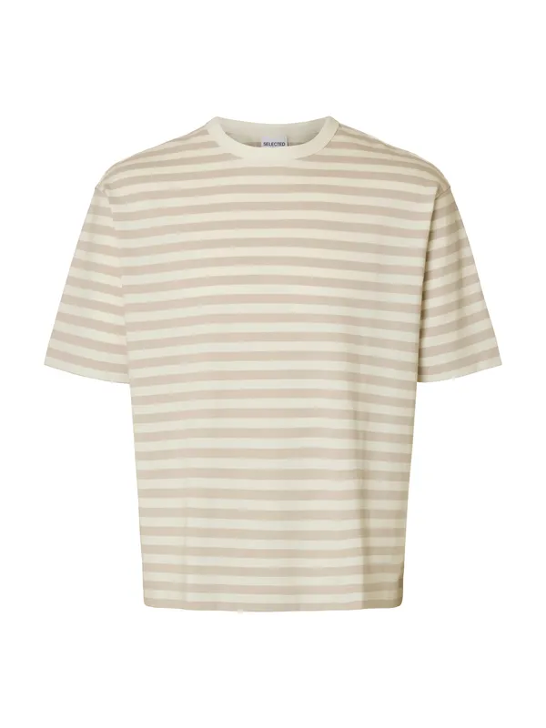T-shirt Relaxdan Stripe - Oatmeal