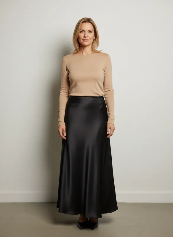 Lång Satinkjol - Black 