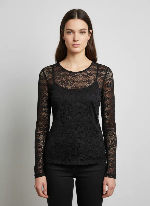 Långärmad Spetstopp - Black Beauty