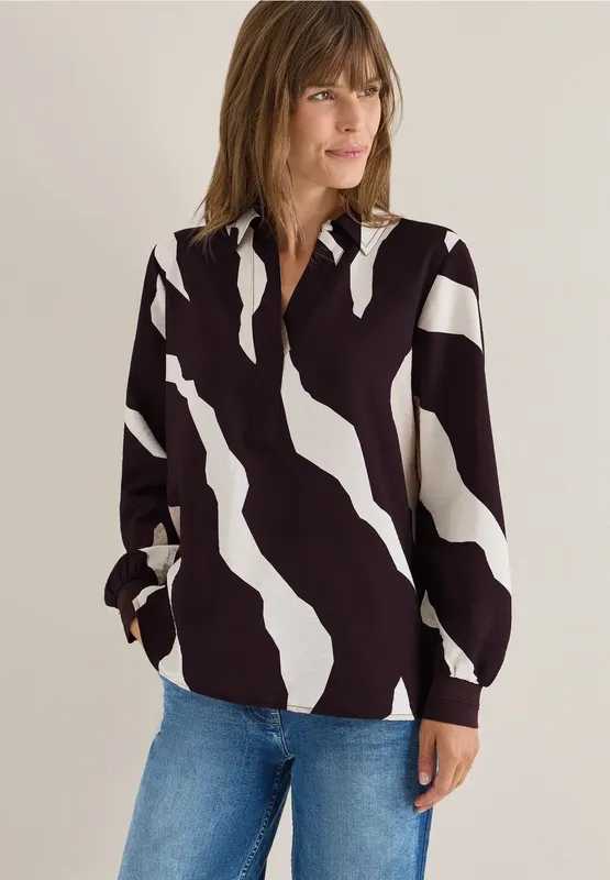 Mönstrad Blus - Eggplant Red                  
