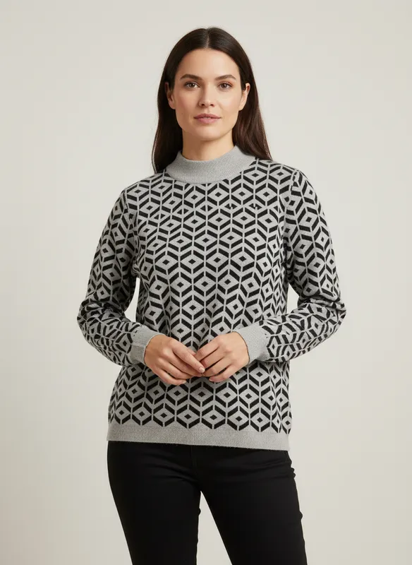 Stickad Tröja Disa - M Grey W Black