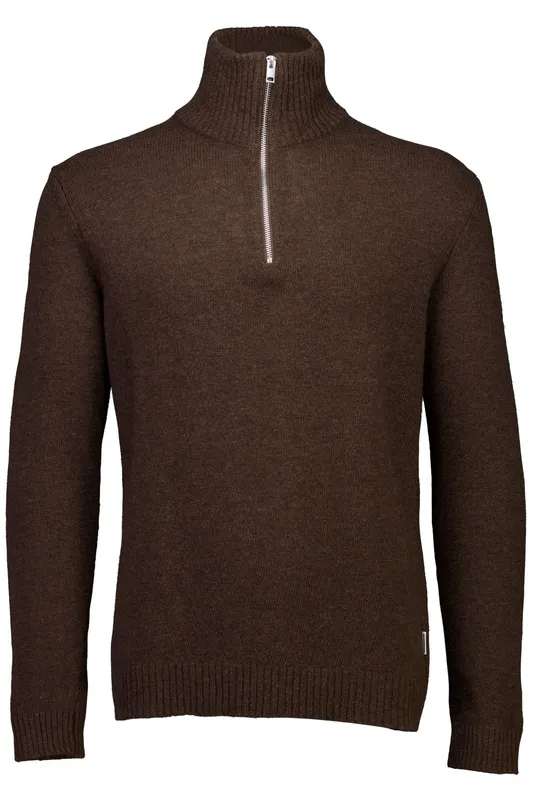 Lammullströja Half Zip - Dk Brown Mel