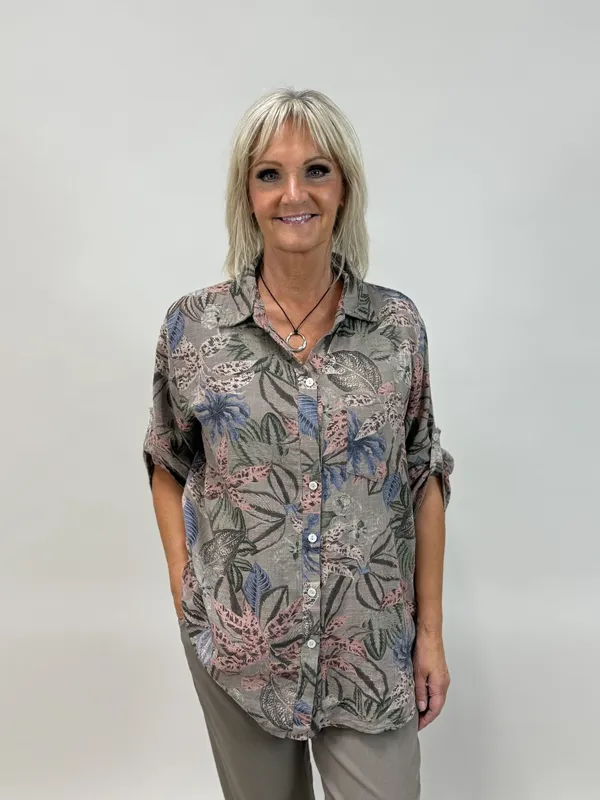 Kelly Blommig Blus - Taupe