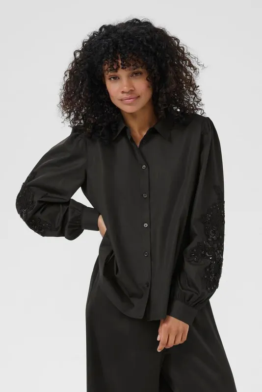 Blus Med Puffärm - Black Deep