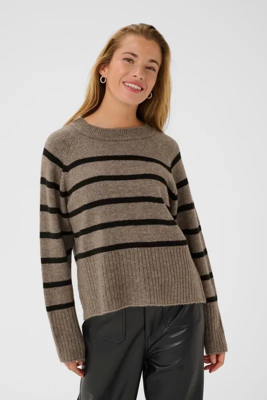 Stickad Tröja - Morel Melange Black Stripe