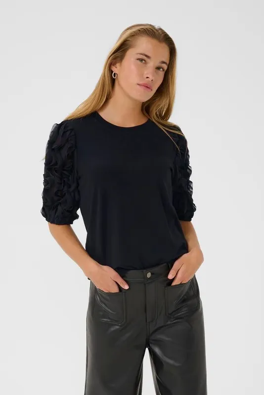 Topp Med Volangdetaljer - Black Deep