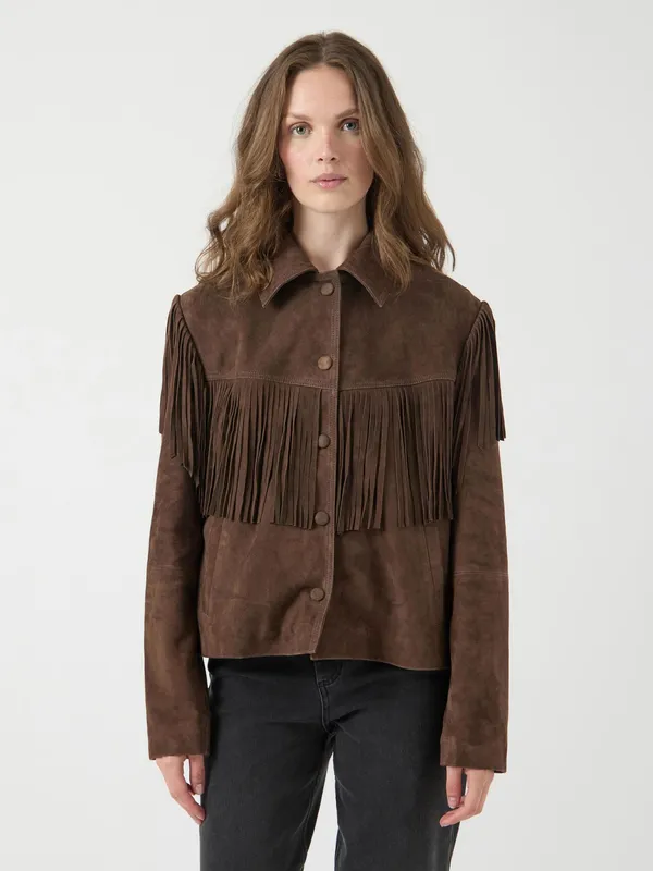 Hannah Leather Fringe Jacket - Chocolate Brown