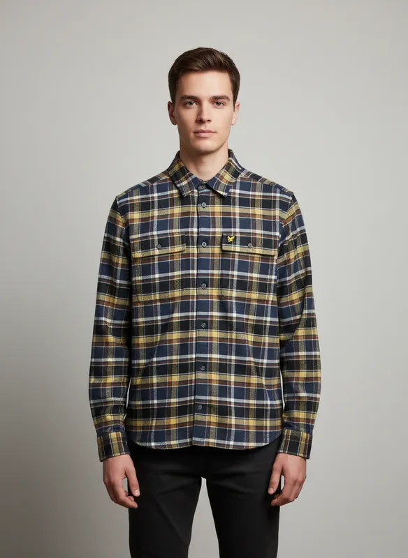 Flanellskjorta - Blue Night/ Green Tan (y064)