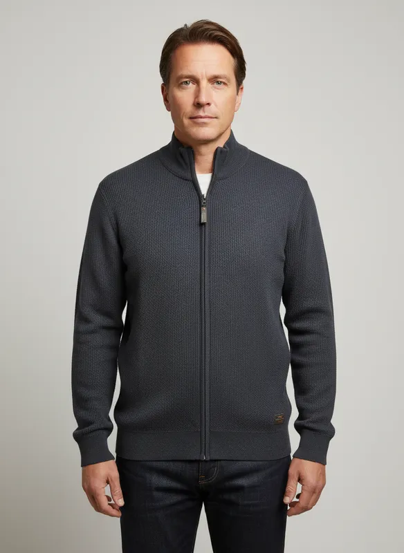 Strukturmönstrad Cardigan - Deep Marine Melange