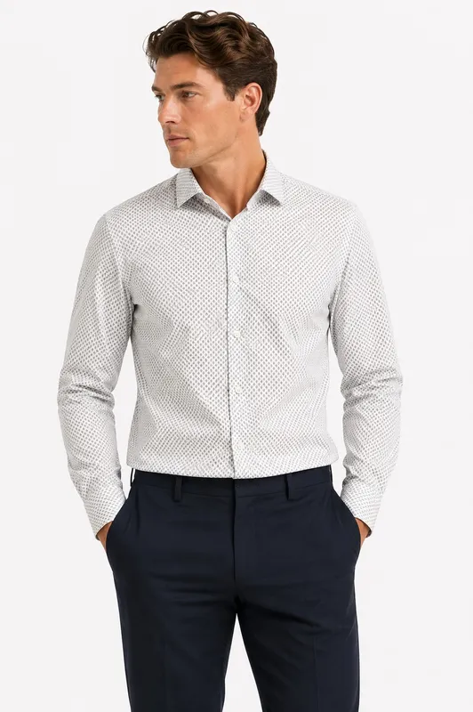Slim Performance Shirt - Bright White Diamond Vetiver