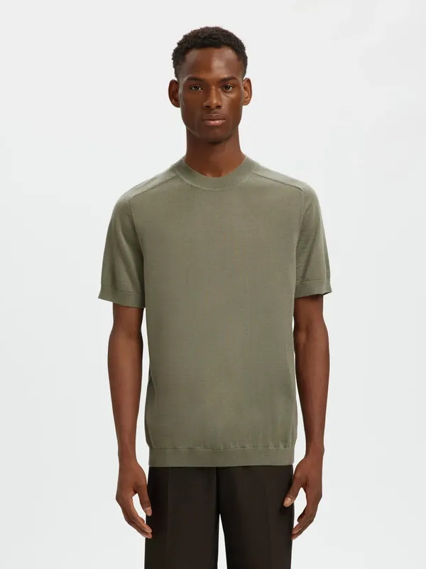 T-shirt Tray Knit Merino - Vetiver