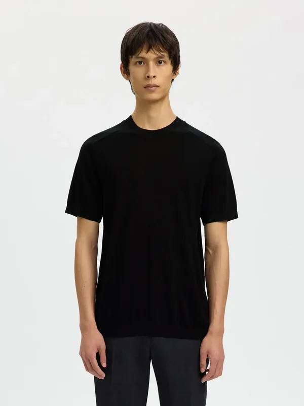 T-shirt Tray Knit Merino - Black