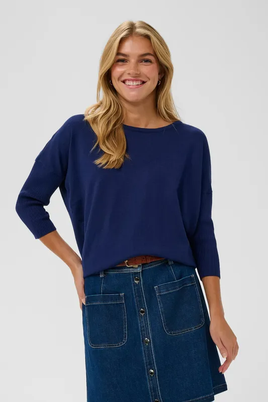 Milasz R-neck Pullover - Navy Peony