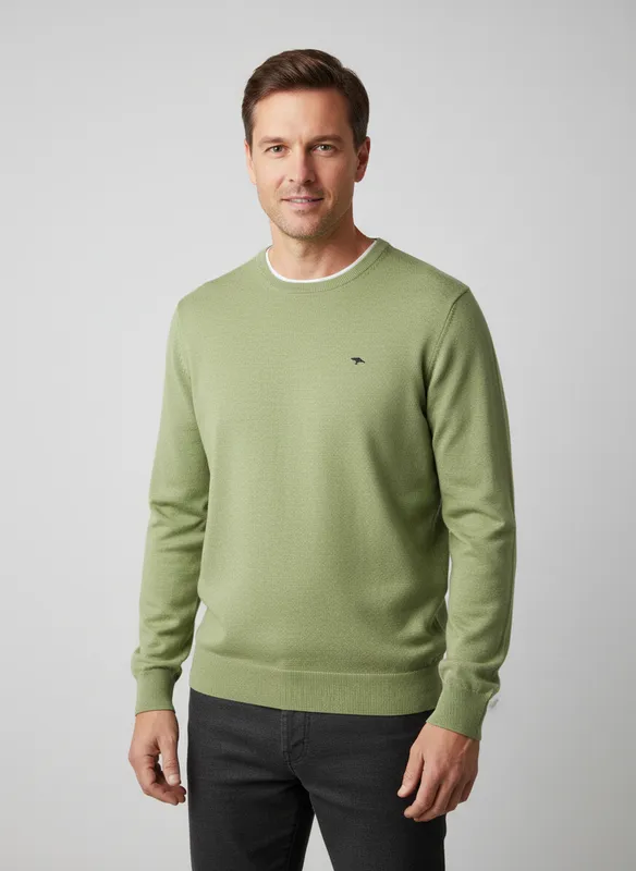 Finstickad Tröja R-hals - Lt Green