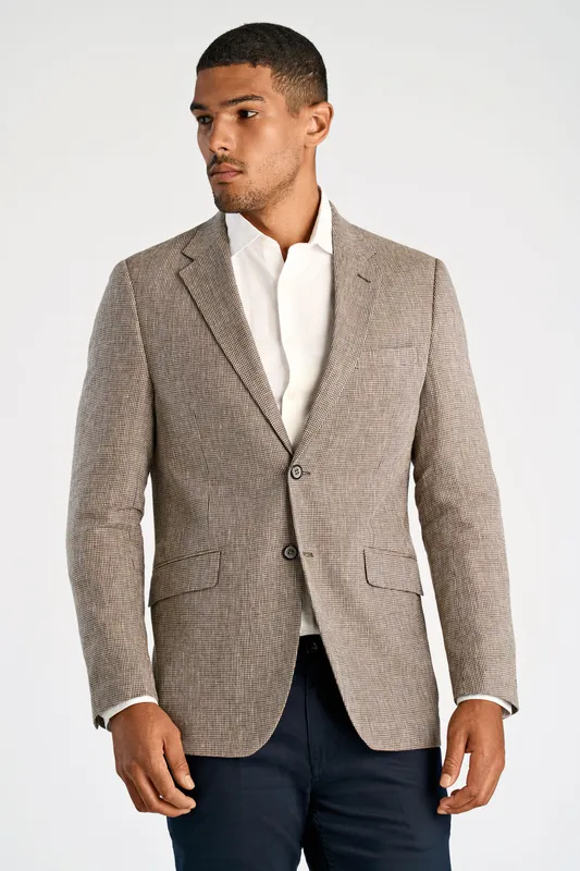 Kavaj, Linen Blend Houndstooth - Dk Sand Mix