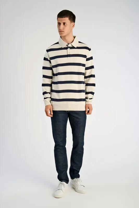 Striped Polo Sweatshirt - Pearl White