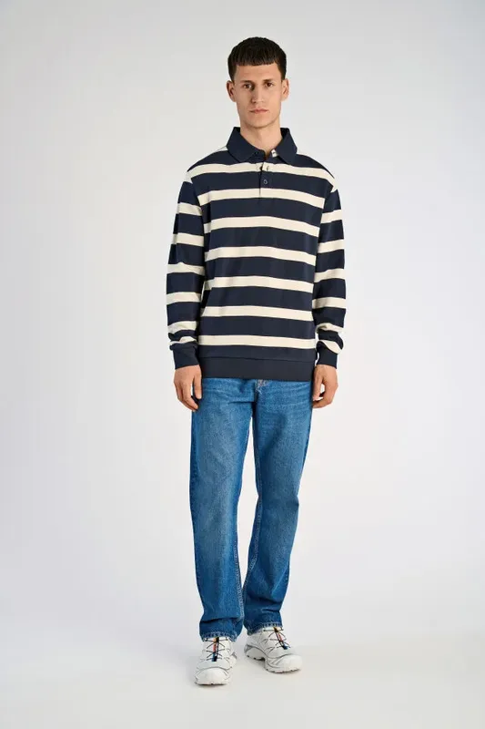 Striped Polo Sweatshirt - Navy