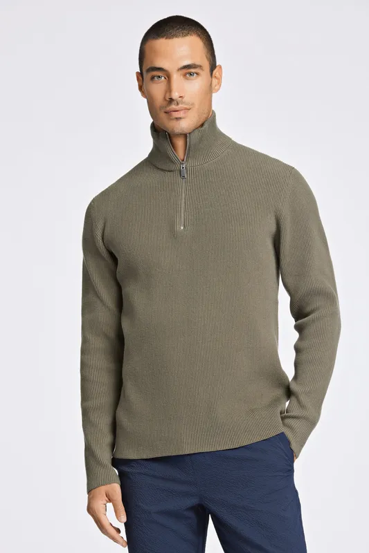 Half Zip Rib Knit - Dusty Army