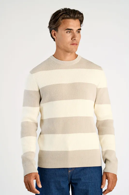 Tröja Rib knitted block stripe - Lt Stone Grey