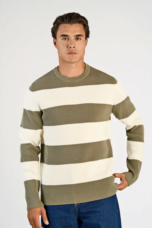 Tröja Rib knitted block stripe - Dusty Army