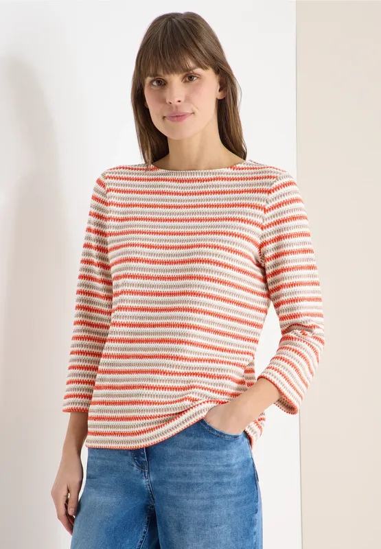 Tröja Multi Stripe Knit - Cherry Tomato Orange          