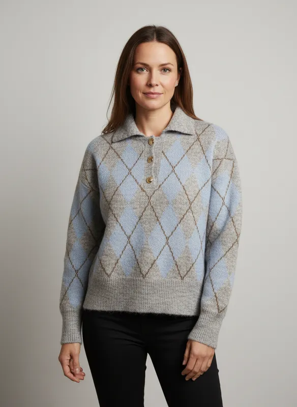 Stickad Argylemönstrad Tröja - Lt Blue