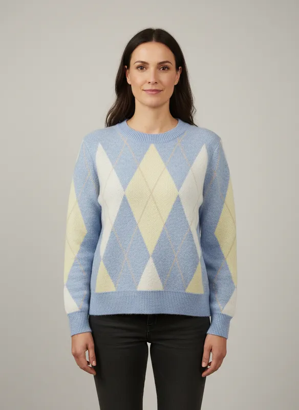 Stickad Argylemönstrad Tröja - Blue / Yellow