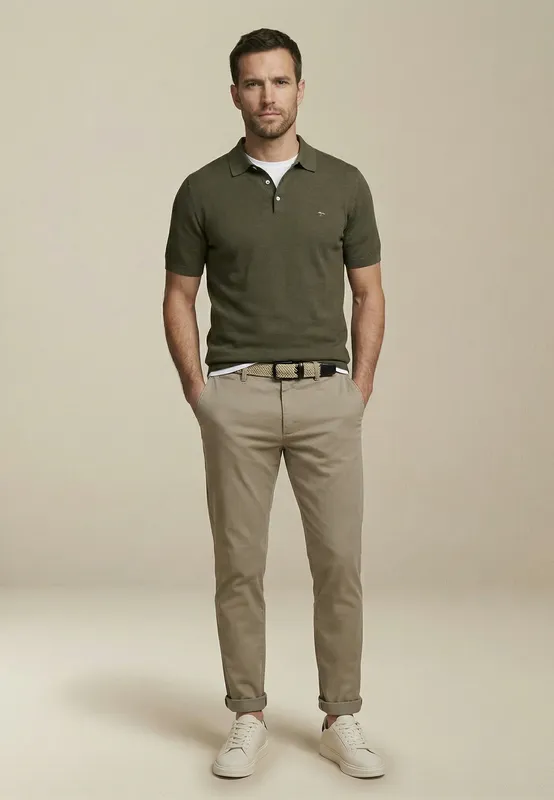 Stickad Piké - Dk Khaki