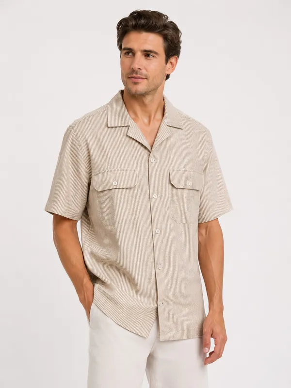 Striped Seersucker Shirt - Sand