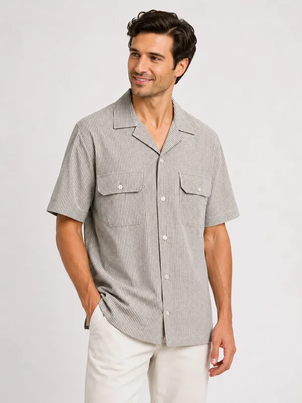 Striped Seersucker Shirt - Dk Army