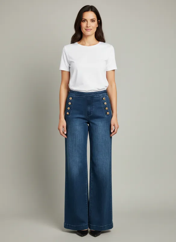 Jeans Med Guldknappar -  Dark Blue 