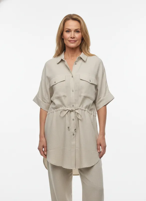 Kortärmad Skjorta  -  Beige 