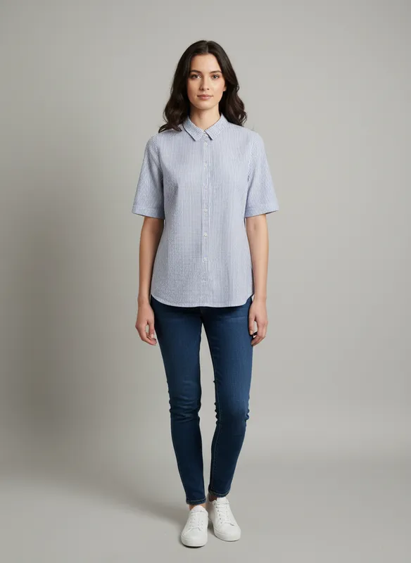 Blouse  -  Navy/White 