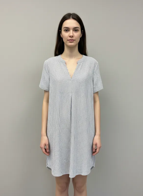 Cappuccini Dress Seersucker -  Navy/White 