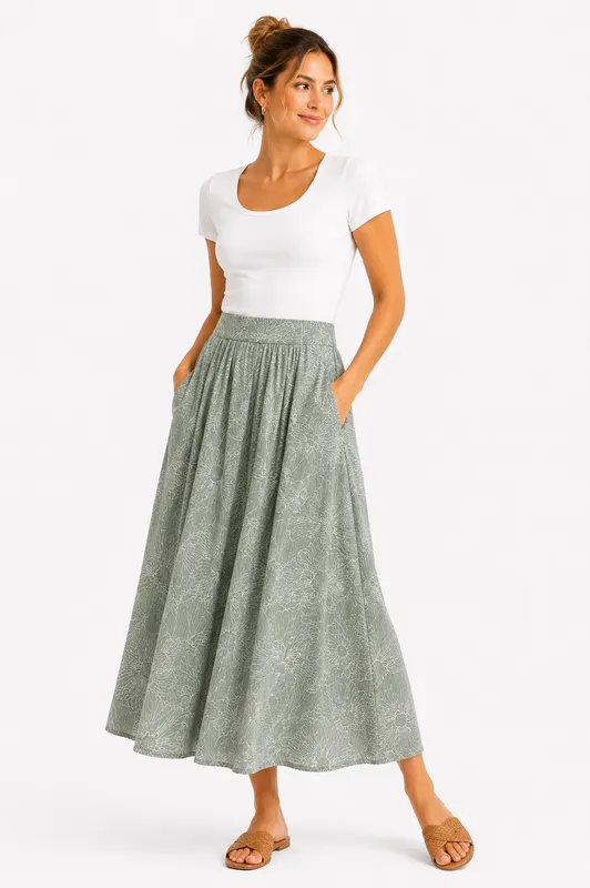 Skirt Seersucker -  Lt Khaki/White 