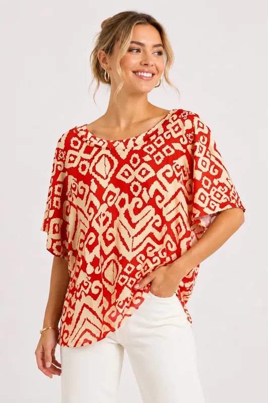Mönstrad Blus -  Coral 