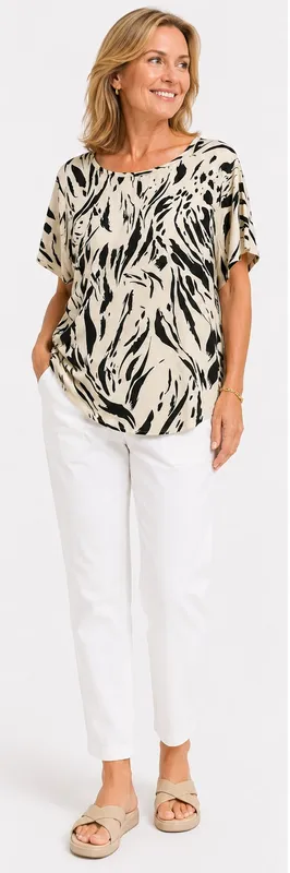 Mönstrad Blus -  Black/Creme 