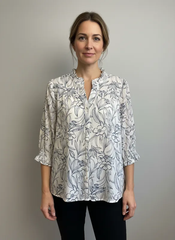 Blouse -  White/Black Aop 