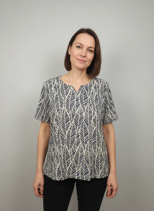 Mönstrad Blus -  Blue/Creme 