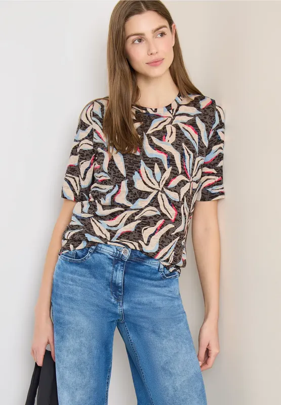 Kortärmad t-shirt i burnout stil - Macchiato Brown               