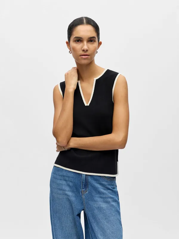 Viva V-Neck Knit Top - Black