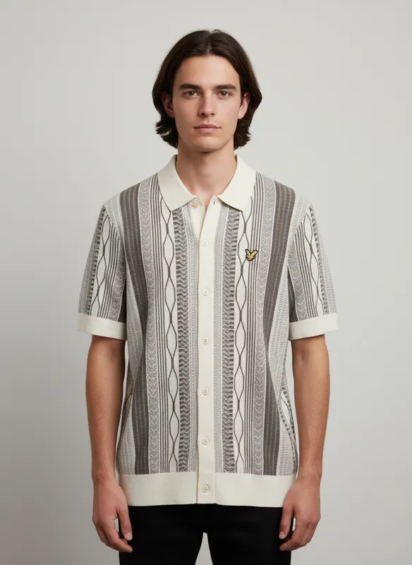 Brocade Jaquard Short Sleeve Knitted Shirt - Ice Cream