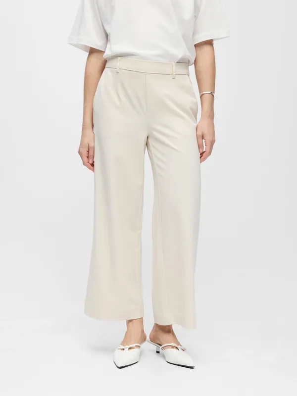 Objlisa Cropped Wide Pants - Sandshell