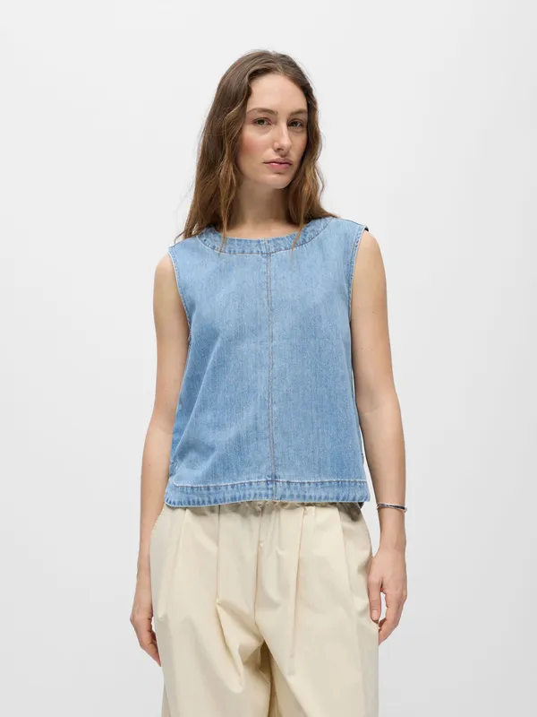 Objrosie Denim Top - Light Blue Denim