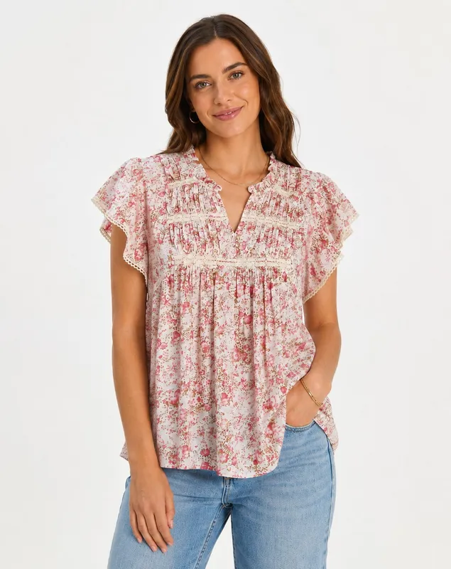 Blommig Top - Rosa