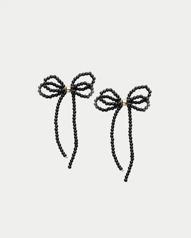 Pearl Bow Earrings - Black