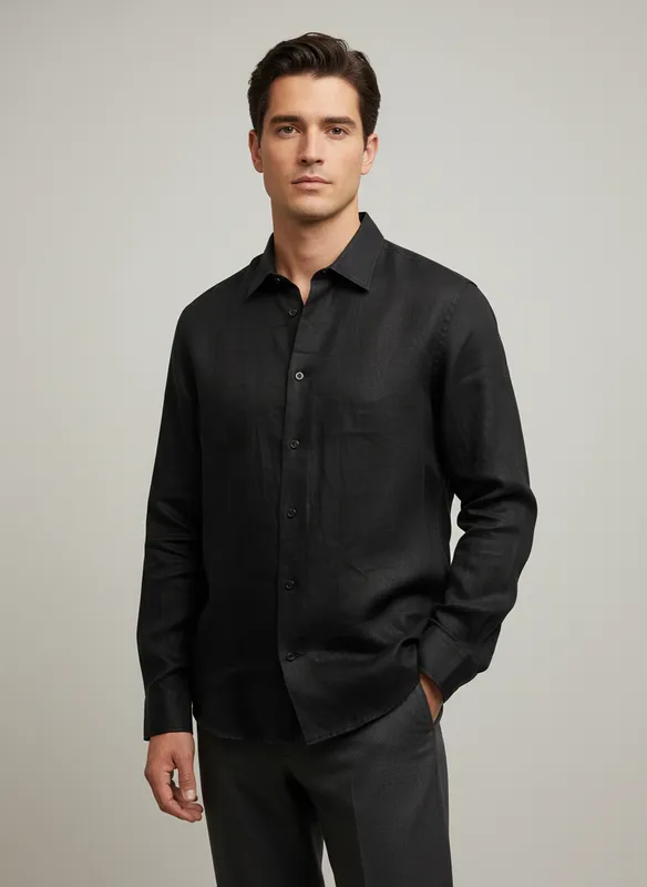 Slhregkylian linne shirt - Black
