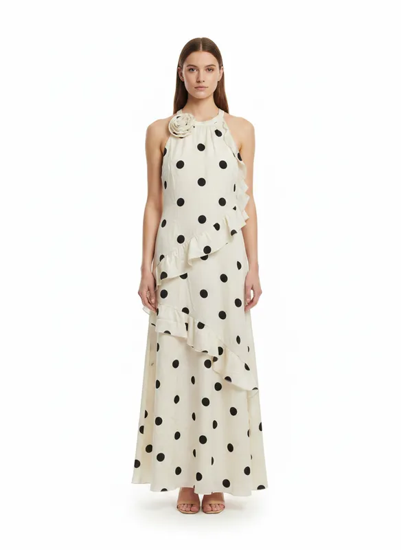 Claire Midi Dress - Birch Black Dots